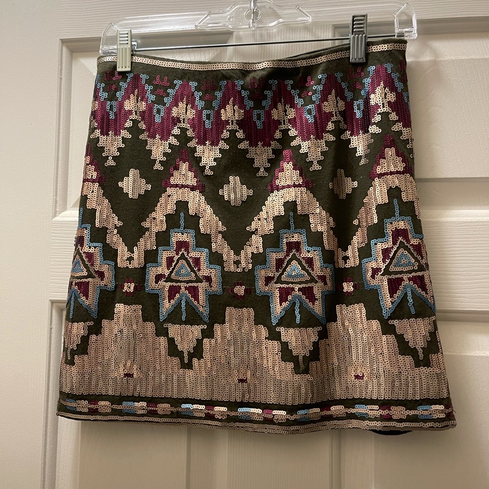Living Doll Aztec print sequin skirt. Size M
